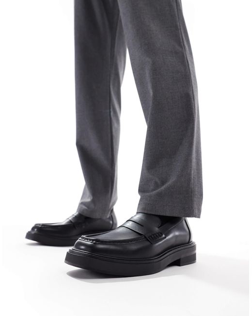 Pull&Bear Black Square Toe Loafer for men