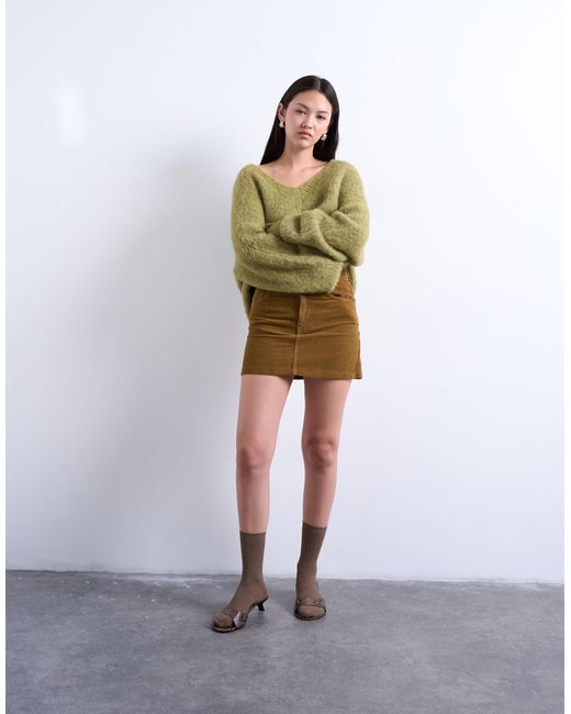 TOPSHOP Green Cord Mini Pelmet Skirt