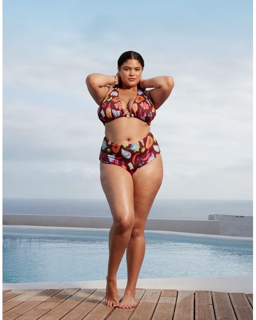 ASOS Blue Asos Design Curve Celeste High Leg High Wais Bikini Bottom