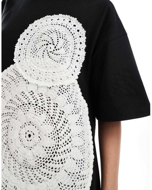 ASOS Black Crochet T-shirt Mini Dress