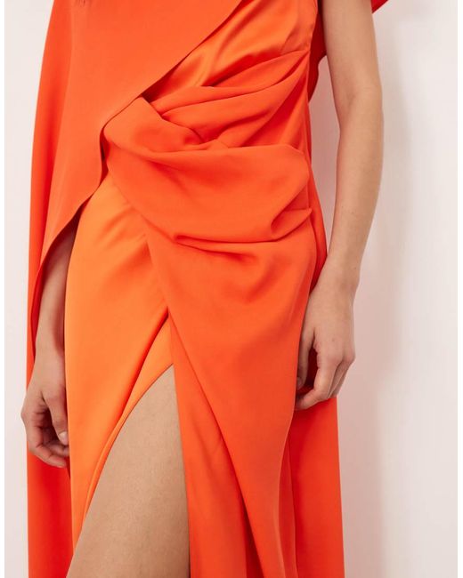ARRANGE Orange Asymmetric Caped Maxi Dress