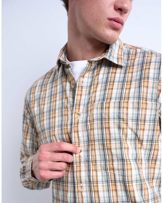 Topman Brown Regular Fit Textured Check Shirt for men
