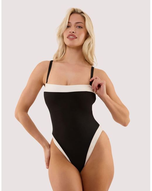 Wolf & Whistle Black Ally & Ivory Bandeau Swimsuit
