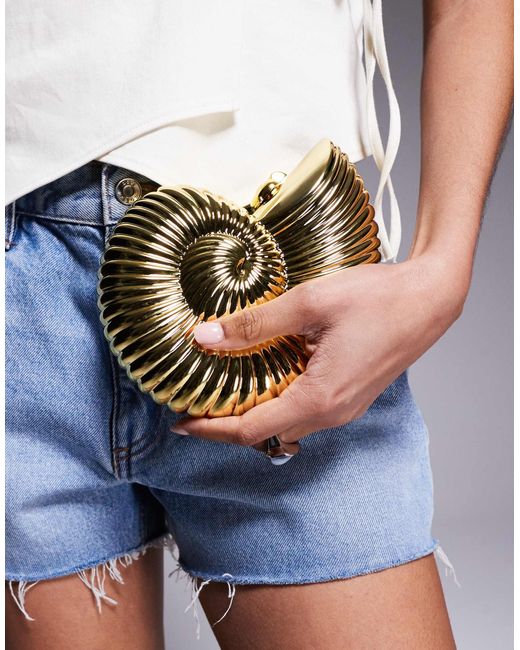 ASOS Metallic Round Ammonite Shell Clutch Bag With Crossbody Chain Strap