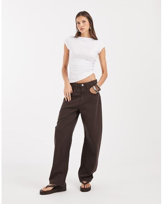 JJXX White Ruched Boatneck Top With Aysmmetic Hem