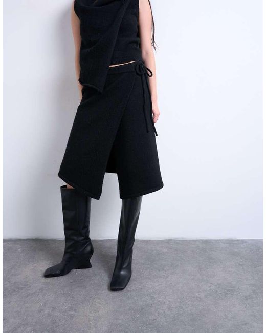 TOPSHOP White Knitted Asymmetric Wrap Skirt Co-ord