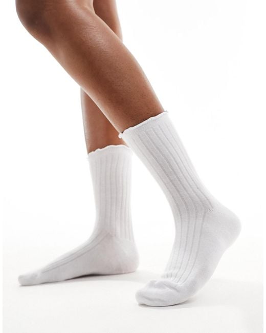 Vero Moda White Ribbed Frill Socks