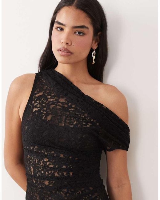 ASOS Black Sheer Lace Ruched Asym Top
