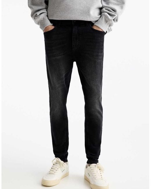 Pull&Bear Black Washed Carrot-Fit Jeans for men