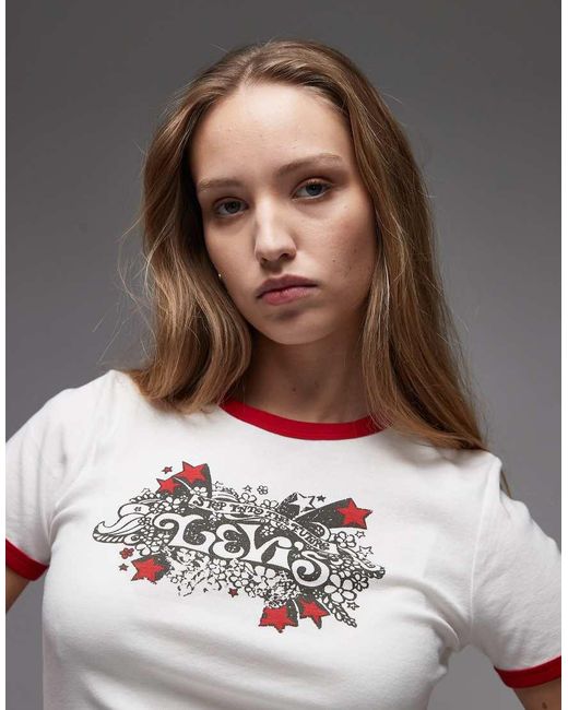 Levi's Gray Roses Graphic Ringer Tee