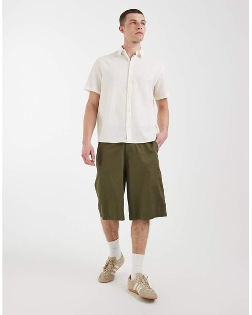 Blend White Cotton-rich Textured Lightweight Regular Fit Shirt for men
