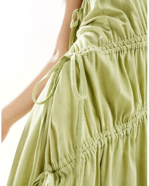 Vestido largo verde fruncido sin mangas ASOS de color Metallic