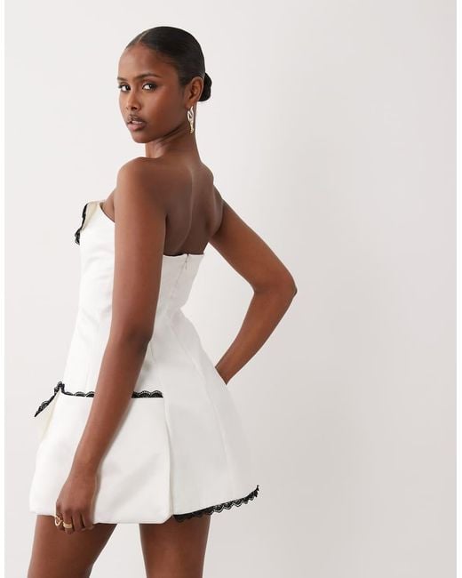 ASOS White Satin Bandeau Mini Dress With Contrast Trim Detail