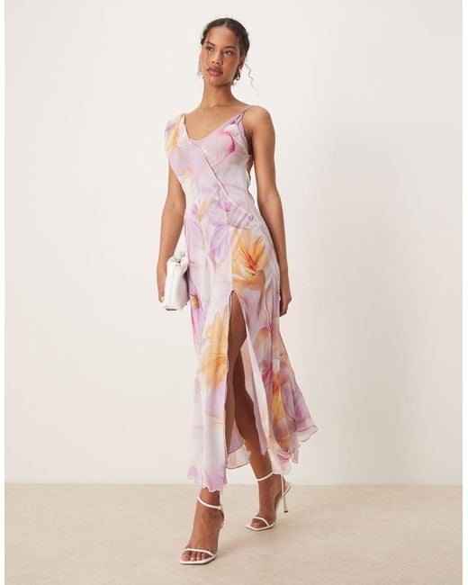 Vestito Sottoveste Lungo Con Scollo Rotondo E Stampa A Fiori Sfocati di Mango in Pink