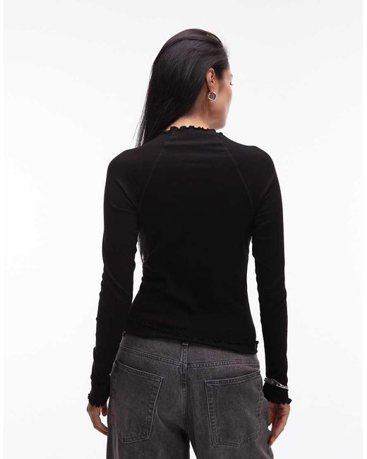 ARKET Black High Neck Jersey Top With Crinkle Hem And Long Sleeves