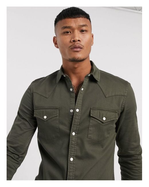 Chemise en jean vert kaki homme hotsell