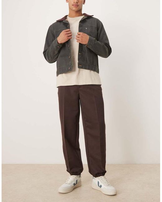 ASOS Natural Smart Straight Leg Trouser With Part Elastic Waistband And Cuff for men