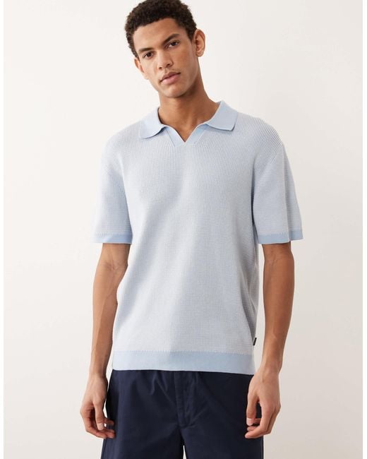 Jack & Jones Blue Premium Split Neck Knitted Top for men