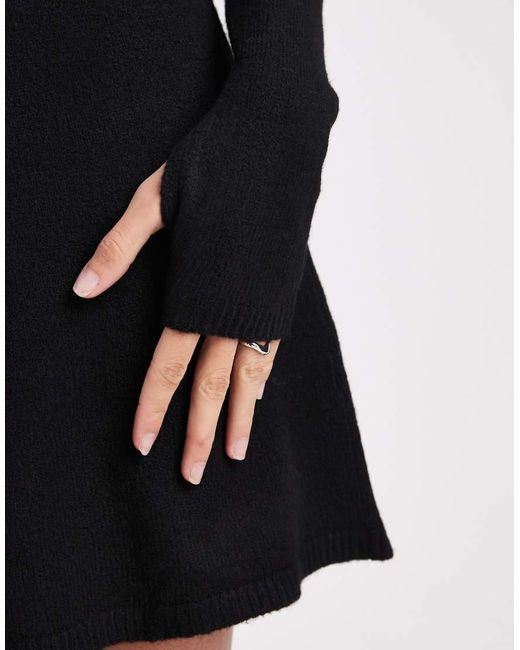 Pieces Gebreide Mini Jurk Met Lange Mouwen in het Black