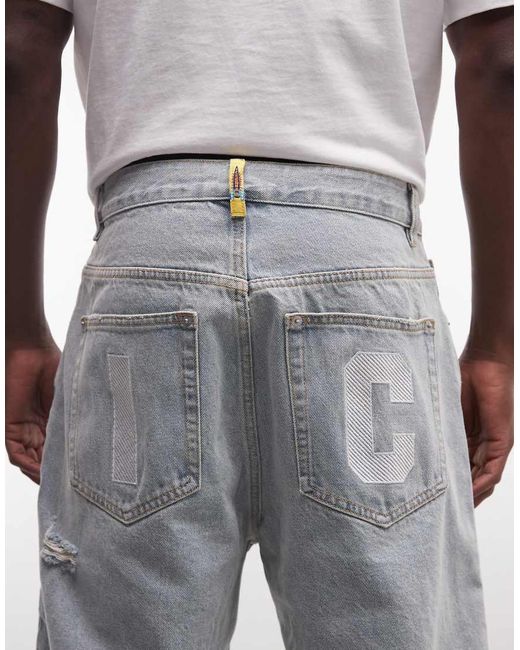 ICECREAM Red Running Dog Denim Distressed Shorts for men