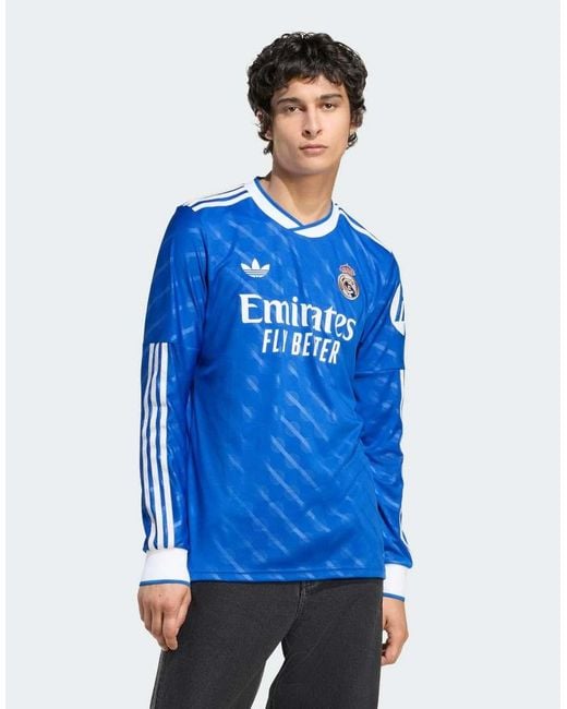 Adidas Originals Blue Real Madrid 25/26 Long Sleeve Third Jersey for men