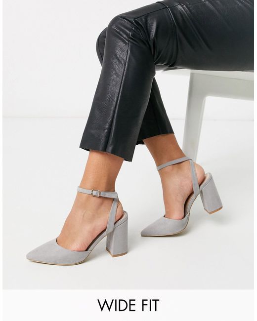 Raid Wide Fit Gray Exclusive Neima Block Heeled Shoes