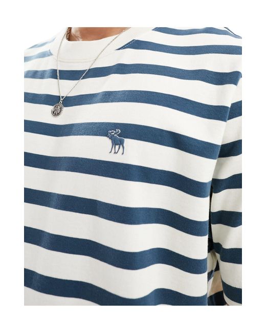 Abercrombie & Fitch – gestreiftes t-shirt aus schwerem stoff in Blue für Herren