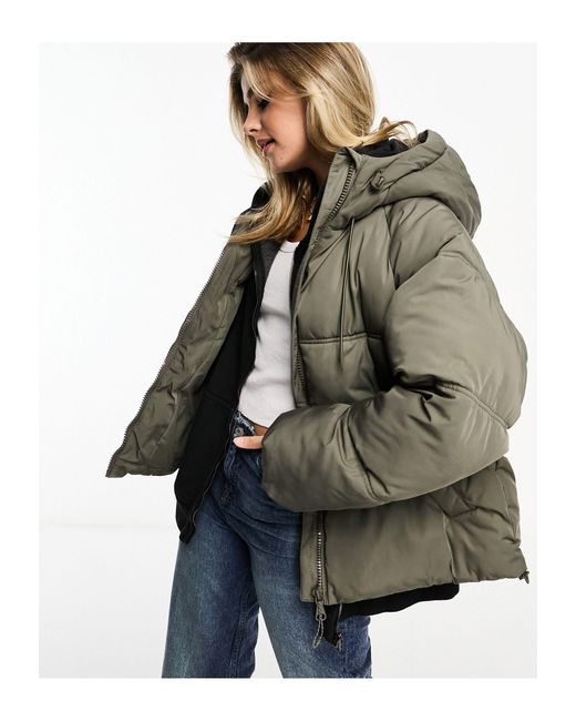 Pull&Bear Green Padded Puffer Jacket With Hood