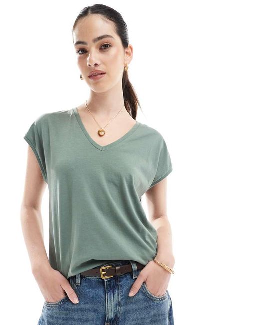 Camiseta Caqui Holgada Extragrande Con Cuello De Pico De -Verde Vero Moda de color Green