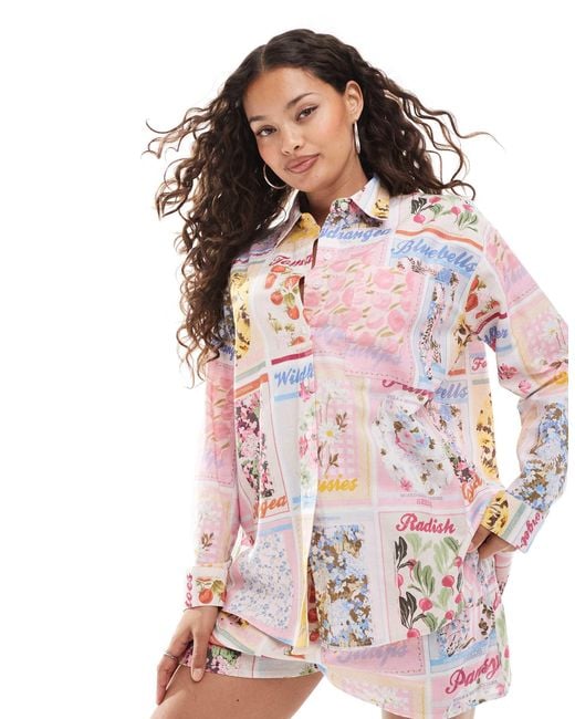 Miss Selfridge White – oversize-hemd mit postkarten-print