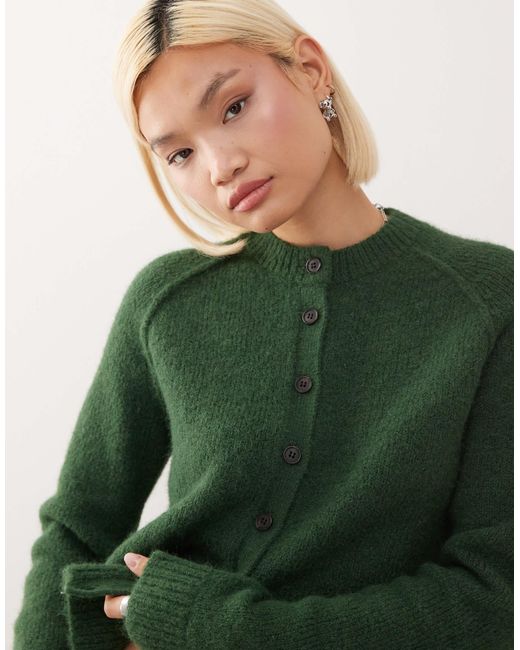 Weekday Green Wool Blend Fitted Cardigan