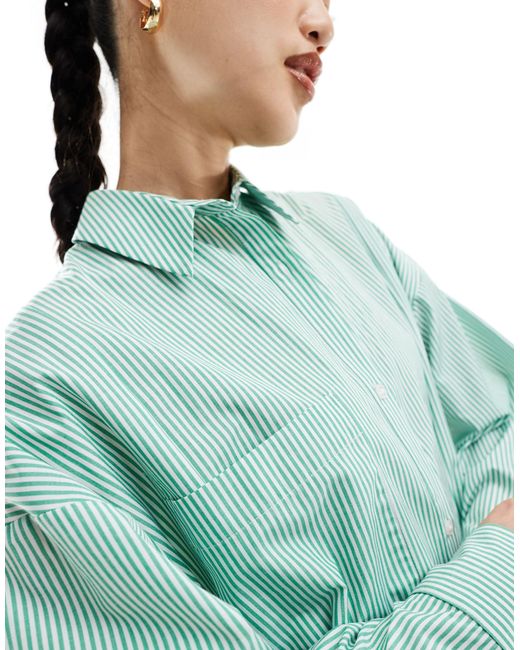 Vestito camicia lungo con spacco profondo doppio verde e bianco a righe di ASOS in Green