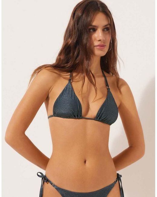 Calzedonia Blue Triangle Bikini Top Glowing Python