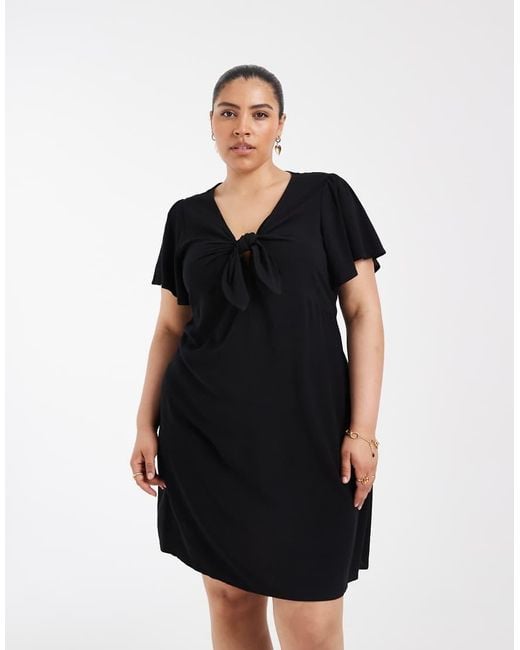 Vero Moda Black Easy Joy Short Sleeve Bow Front Mini Dress