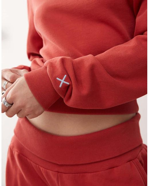 Collusion Red Washed Off Shoulder Sweatshirt Washed Co-ord