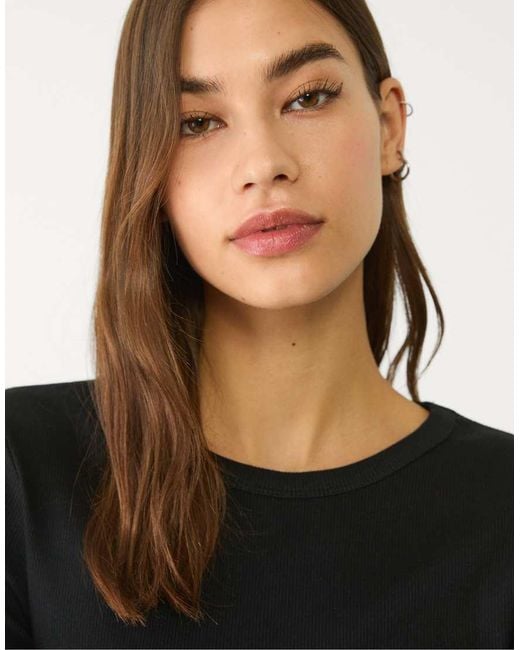 Stradivarius Blue Long Sleeve Ribbed T-Shirt