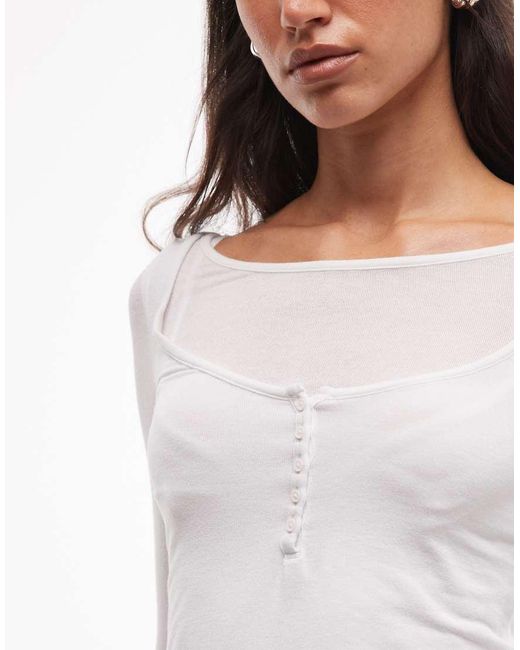 Weekday White Three Quarter Length Sleeve Henley Top With Layered Effect