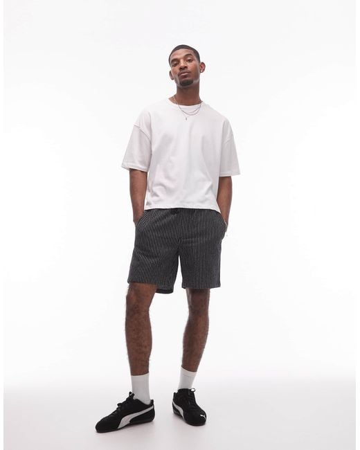 Short baggy texturé à rayures Topman pour homme en coloris White