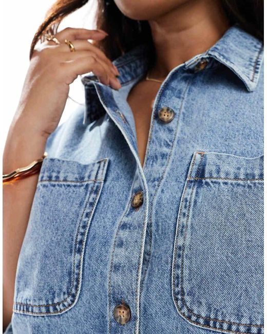 Vestido Camisero Vaquero De Corte Cuadrado Con Lavado Claro De Asos Design Curve-Azul ASOS de color Blue