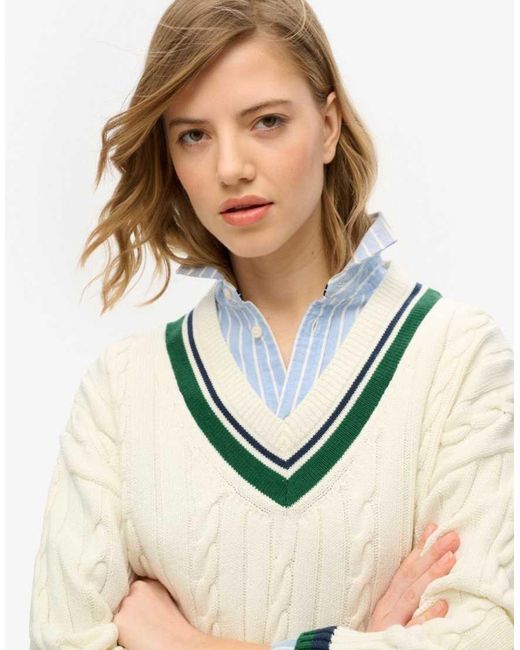Superdry Blue Oversized V-Neck Cricket Knit Jumper