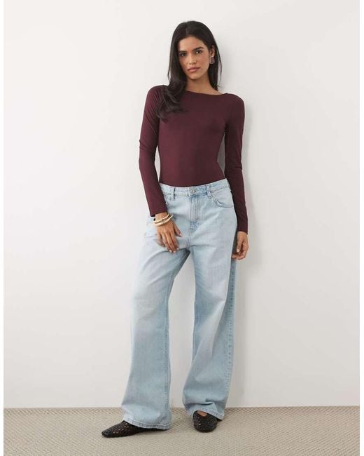 Miss Selfridge Red Soft Touch Boat Neck Bodysuit