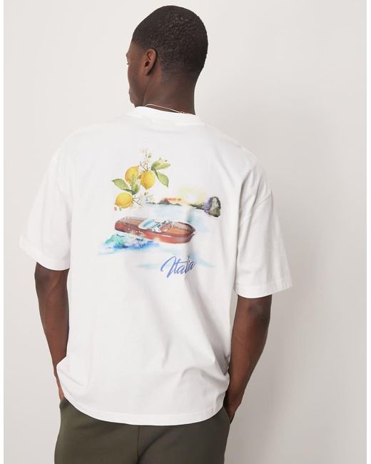 Camiseta Blanca Extragrande Con Estampado Gráfico Veraniego De -Blanco ASOS de hombre de color White