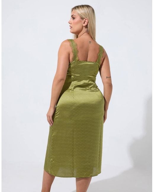 Yours Clothing Green Polka Dot Lace Trim Dress