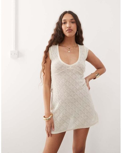 Motel Natural Mariza Crochet Knit Mini Dress
