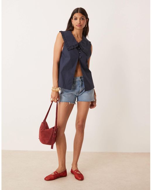 Vrg Grl Blue Mae Collar Detail Short Sleeve Blouse