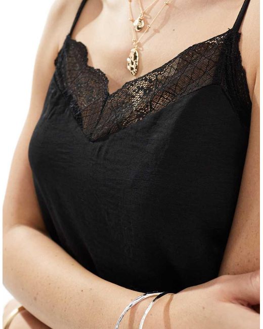 Pieces Black Cami Top With Lace Trim Detail