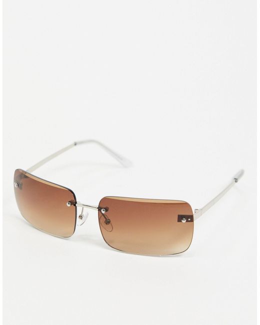 ASOS Brown 90s Rimless Mid Square Sunglasses With Grad Lens