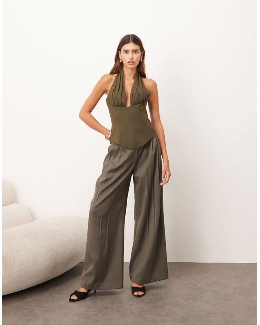 ARRANGE Green Tailored Plunge Halter Top