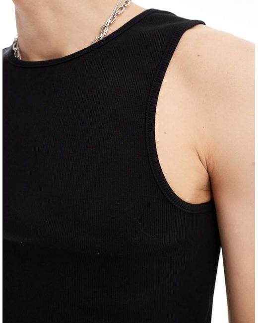 Collusion Black Ribbed Singlet for men