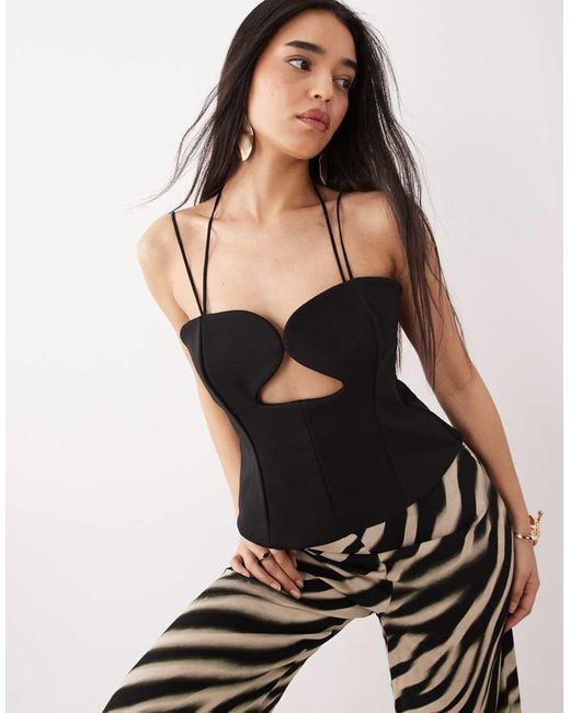 ASOS Black Bonded Crepe Sweetheart Peplum Cami Top